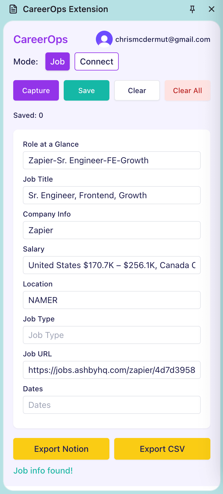 Job capture interface